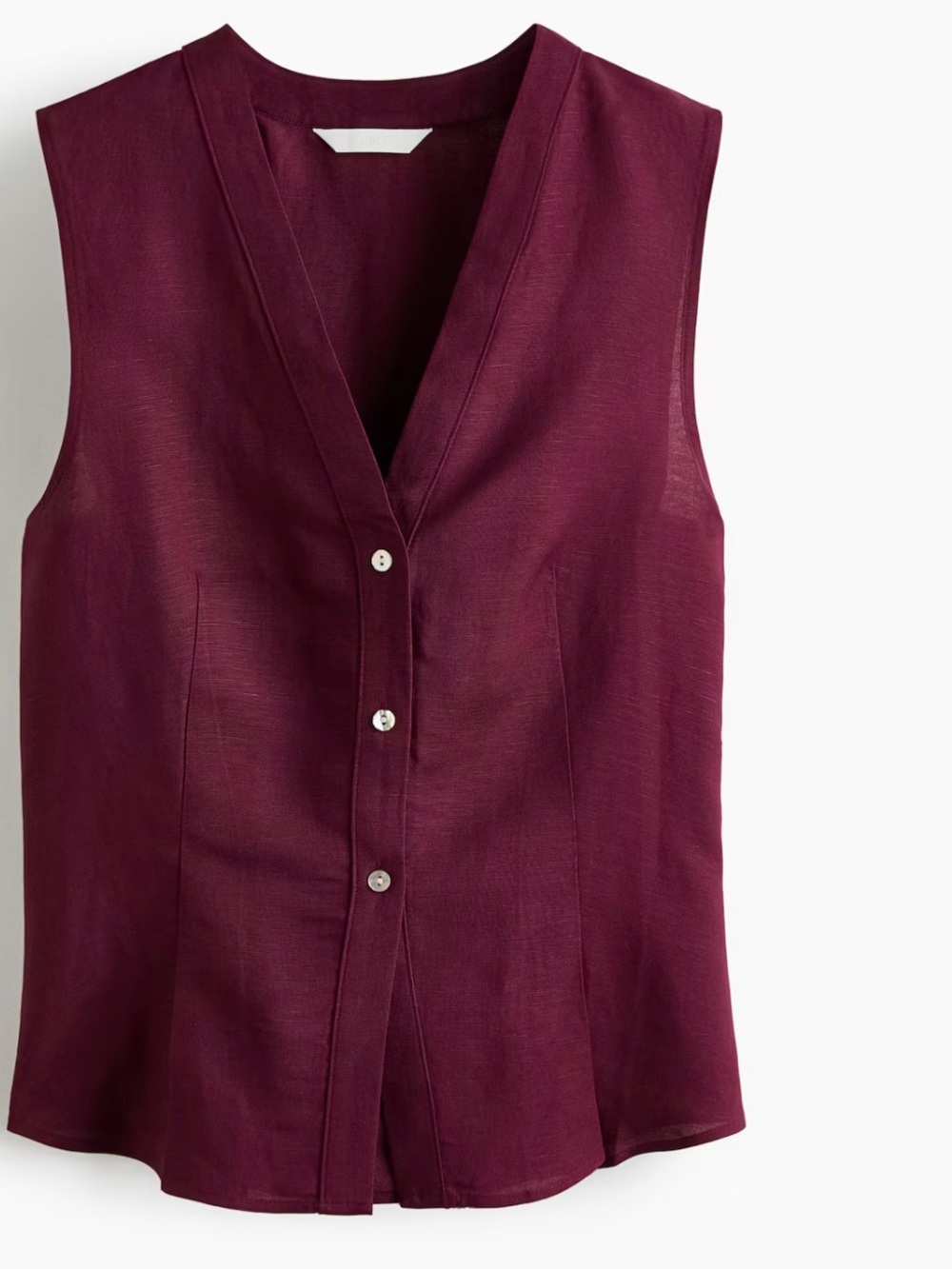 H&M Sleeveless V-Neck Button-Front Camisole in Deep Wine